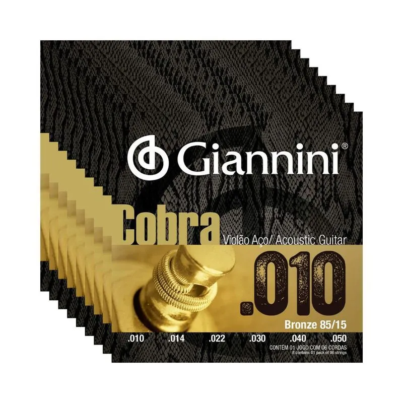 Kit 9 Encordoamento Giannini Cobra 010 Violão Aço Bronze