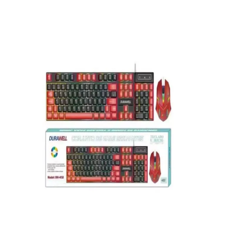 Kit teclado E mouse profissional gamer LED rgb membrana DW-450 vermelho