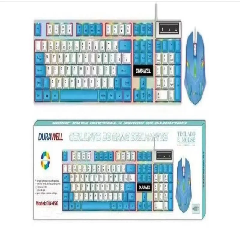 Kit teclado E mouse profissional gamer LED rgb membrana DW-450 azul