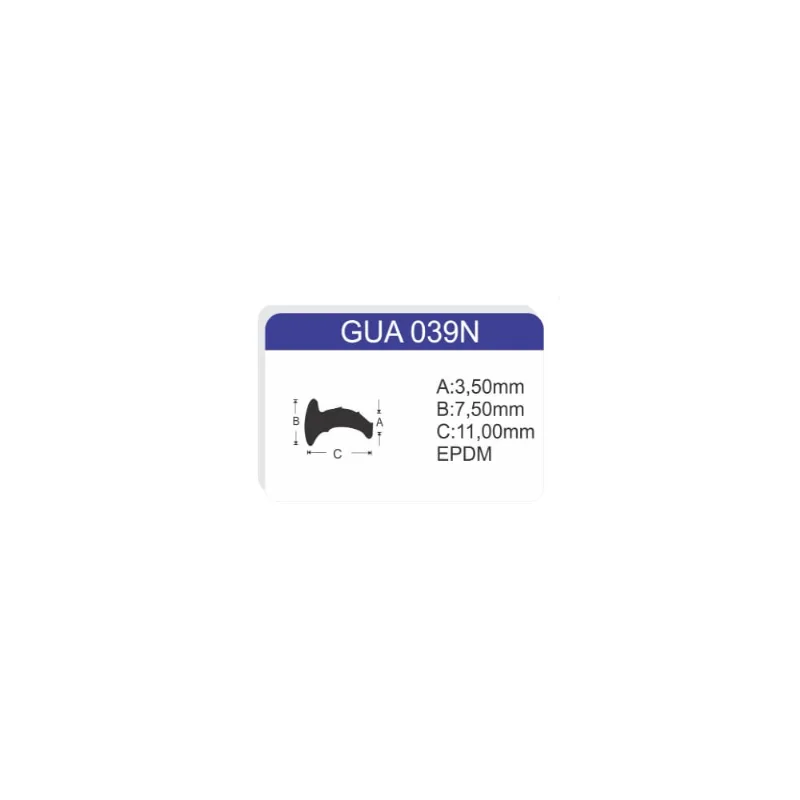 Borracha GUA-039N vedacao cunha vidro 8mm janela E porta aluminio rolo 10MTS