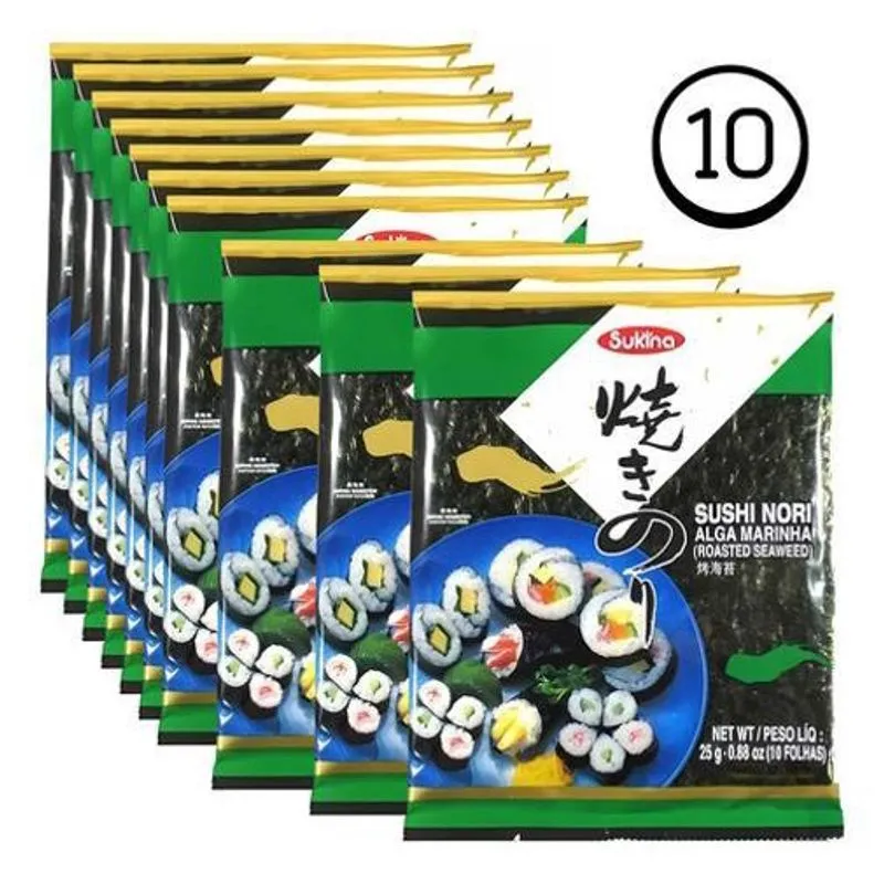 Kit 10 Pacotes Com 10 Folhas Alga Nori Suhi Temaki Sukina