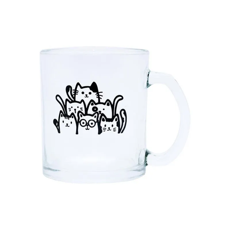 Caneca De Vidro Para Chá/Café/Cerveja/Suco - Gatos 350Ml