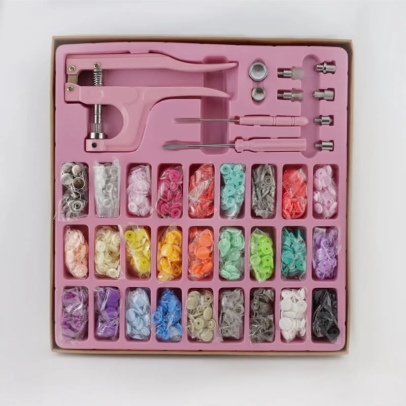 Kit Alicate Pressão Prega Botão Fitas Plástico Metal Ilhós Art Mak - Rosa