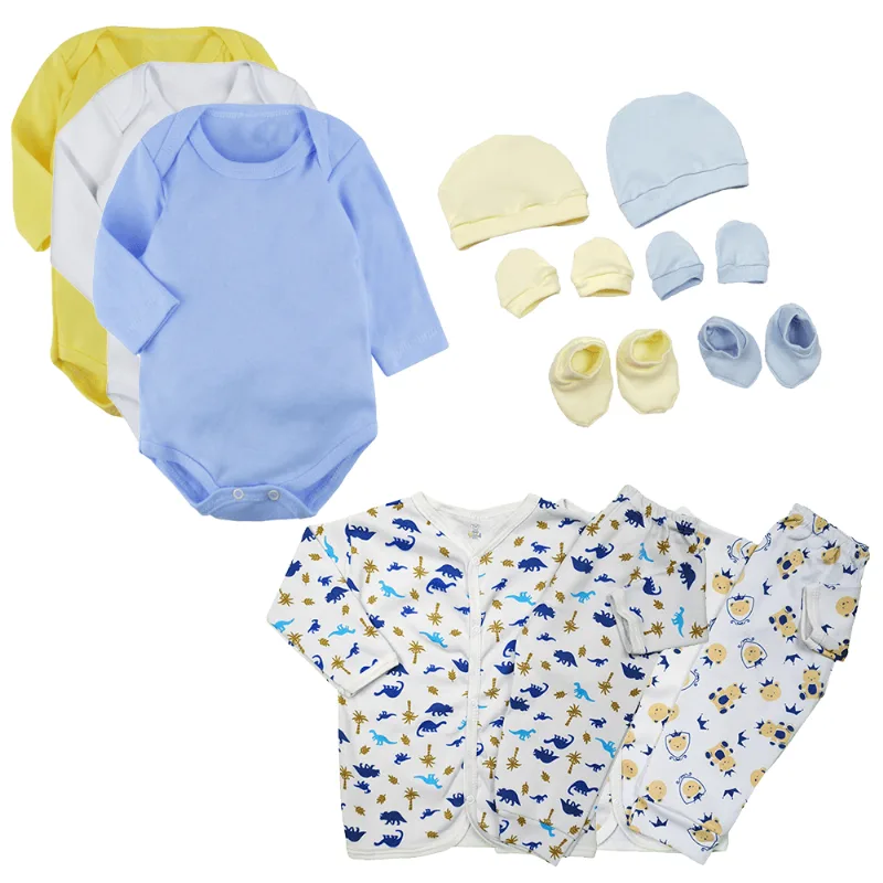 Kit Roupa de Bebe 13 Peças Pijama Body Longo Toucas e Luvas