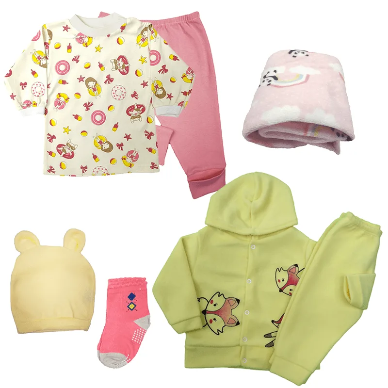 Kit Roupinha De Bebê 7 Pçs Inverno Conjunto Soft Touca Manta
