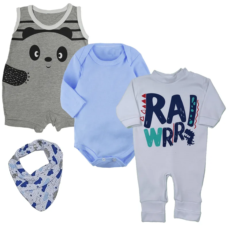 Kit Roupa De Bebê 4 Peças Presente Para Chá De Bebê Barato