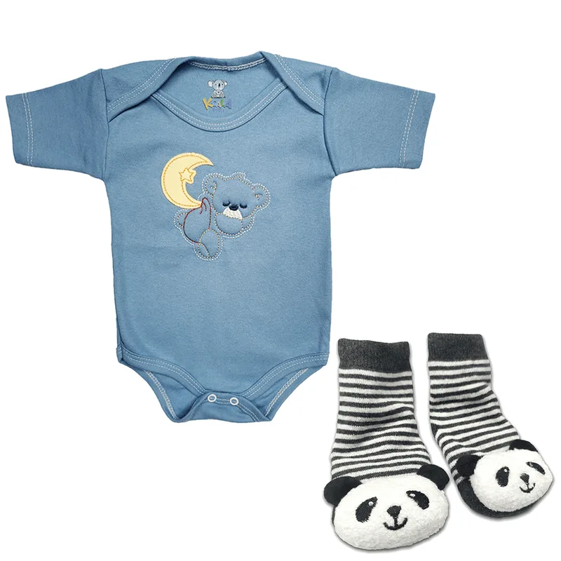 Kit 2 Peças Roupa De Bebê Com Body E Pantufinha Maternidade