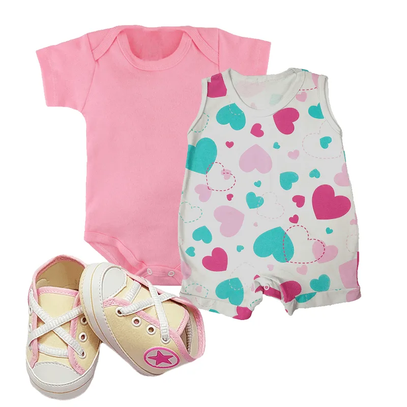 Kit 3 Peças Roupa Bebê Verão Body Sapatinho E Banho De Sol