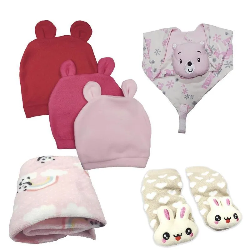 Kit 6 Peças Acessórios Para Bebê Inverno Bonito Menina