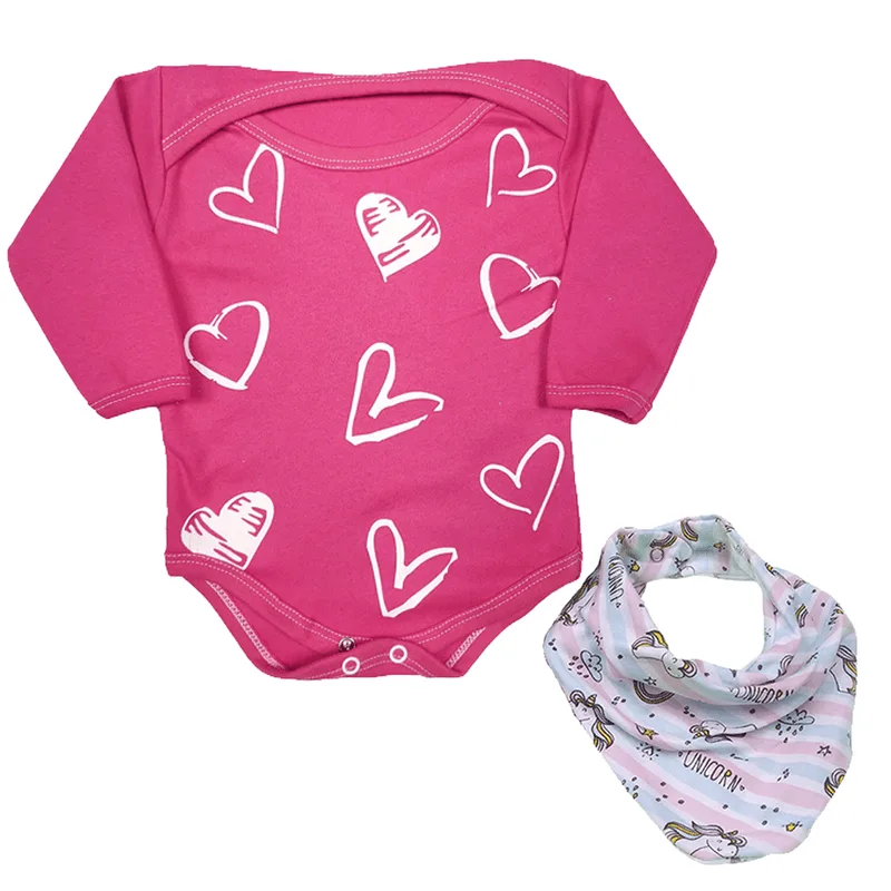 Kit 2pçs Presente Maternidade Roupa De Bebê Body E Bandana