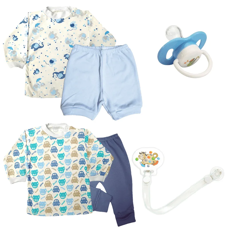 Kit 6 Peças Bebê Camiseta Estampada e Short Mijão Acessório