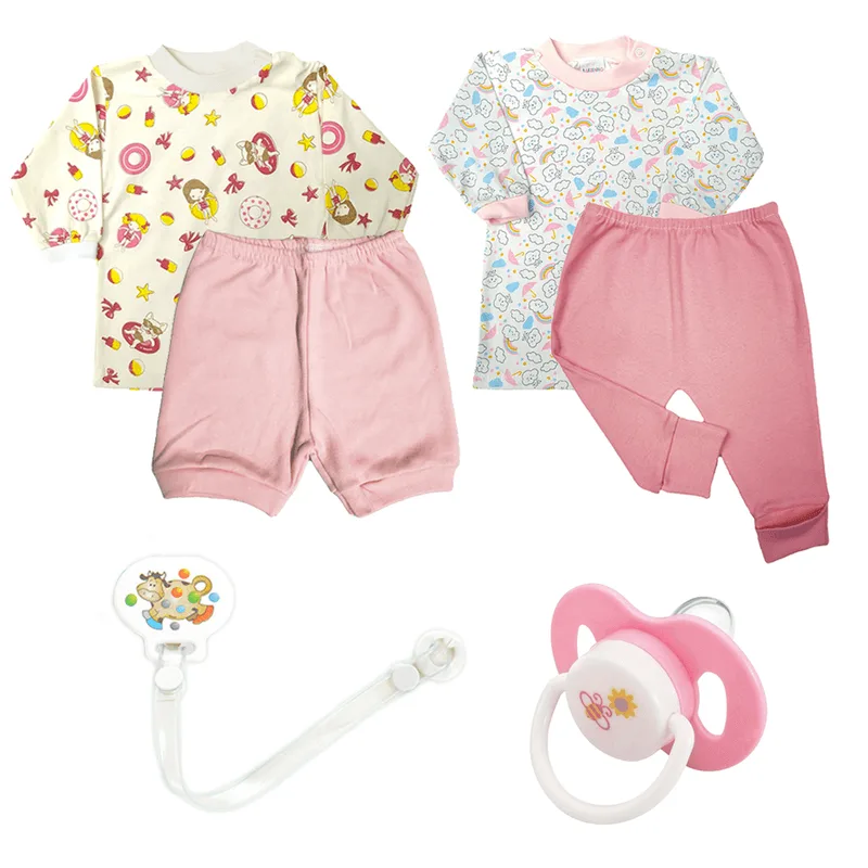 Kit 6 Peças Bebê Camiseta Estampada e Short Mijão Acessório