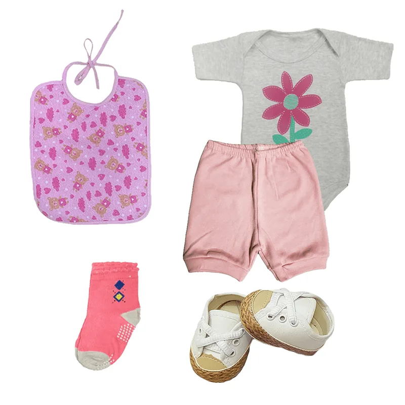 Kit Roupas Bebê 5 Peças Body Shorts Babador Sapatinho e Meia