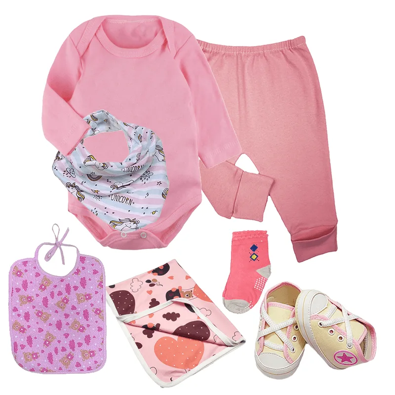 Kit Roupa de Bebê 7 Pças Body Mijão Babador Cueiro Sapatinho