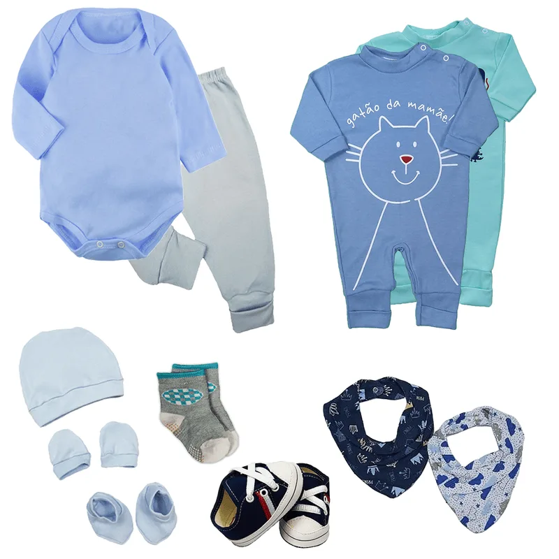 Kit Roupa de Bebê 11 Pçs Body Mijão Macacão e Acessório Bebê
