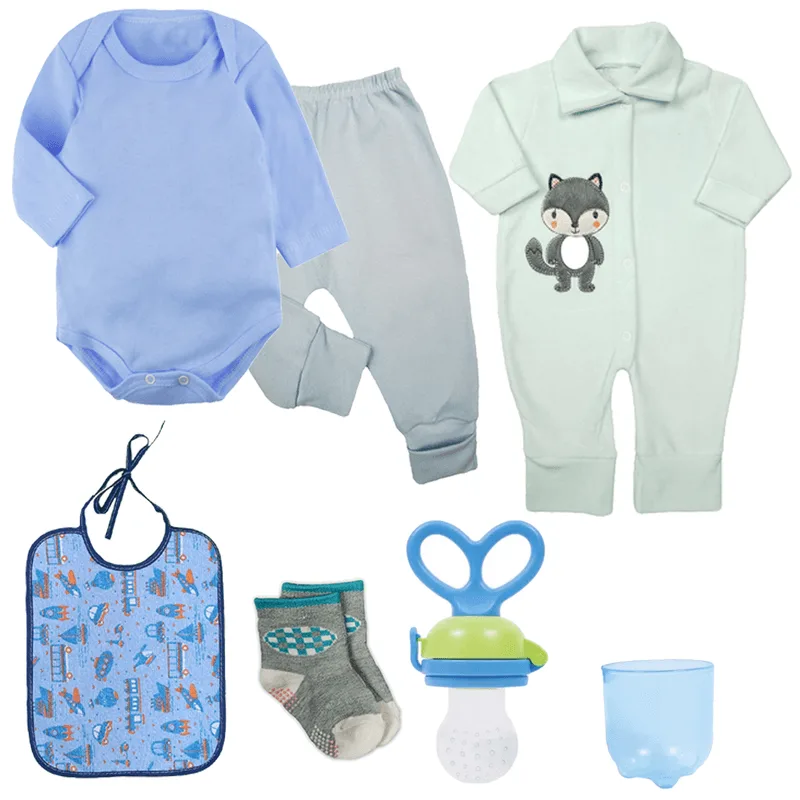 Kit Roupa de Bebê 6 Pçs Body Mijão Macacão e Acessórios Bebê