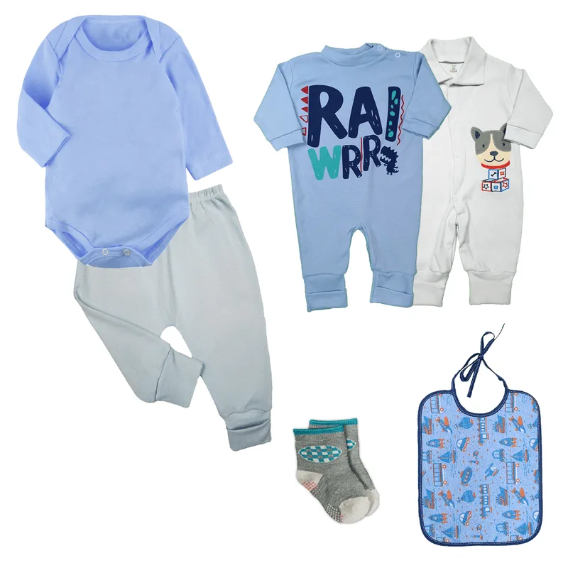 Kit Bebê Enxoval 6 Peças Body Mijão Macacão Suedine Algodão