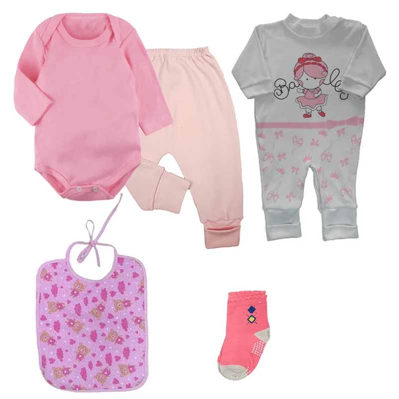 Kit Roupinhas de Bebê Enxoval 5 Peças Body Mijão e Macacão