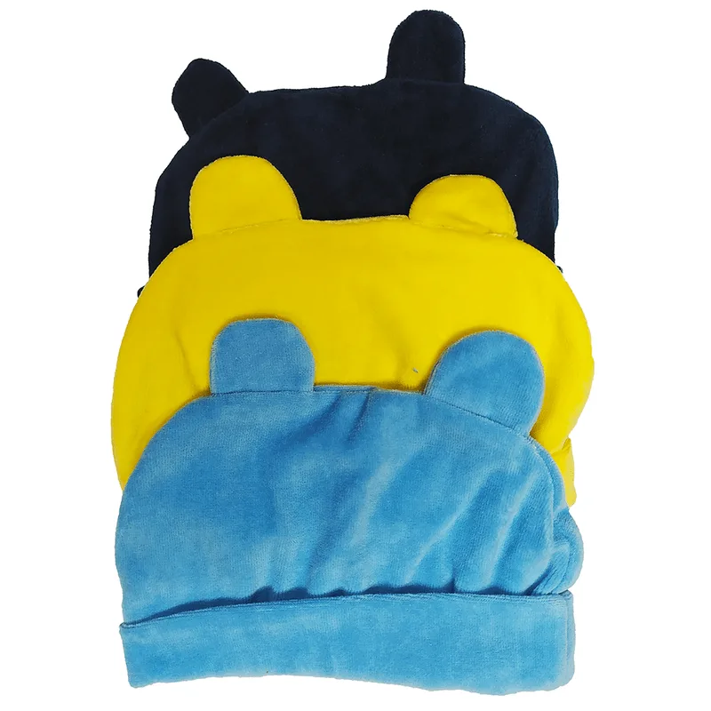 Kit 3 Touca Plush Gorro Orelhinha Inverno Bebê Azul Menino