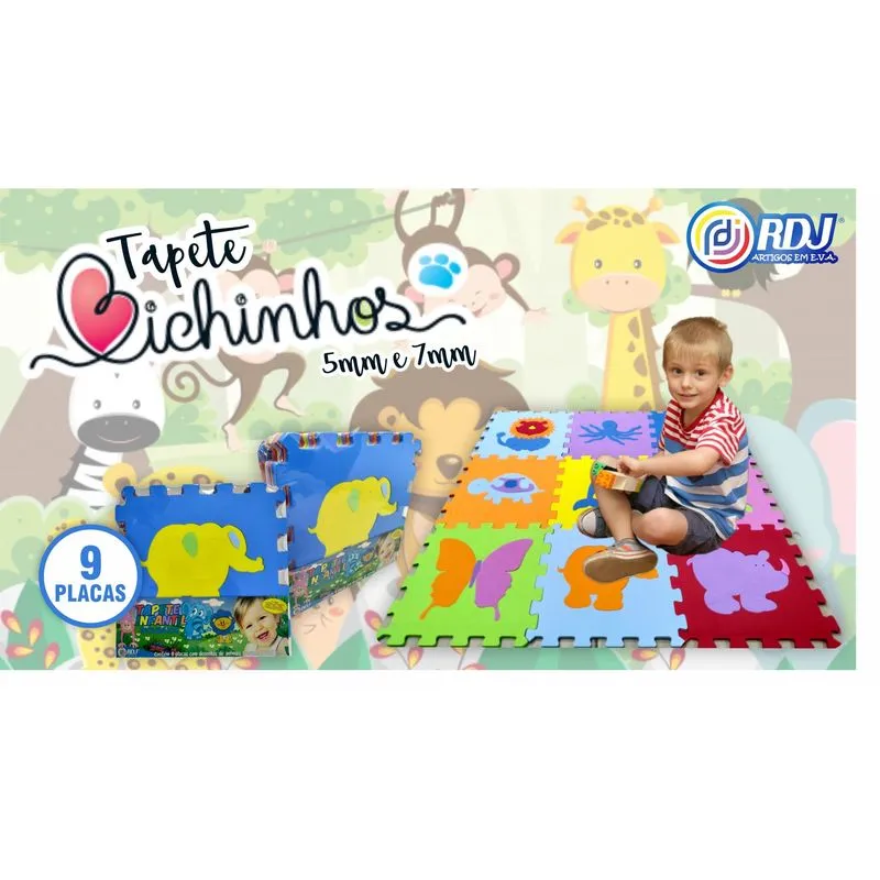 Tapete Eva Para Atividades Infantil Bebê Bichinhos 9 Peças