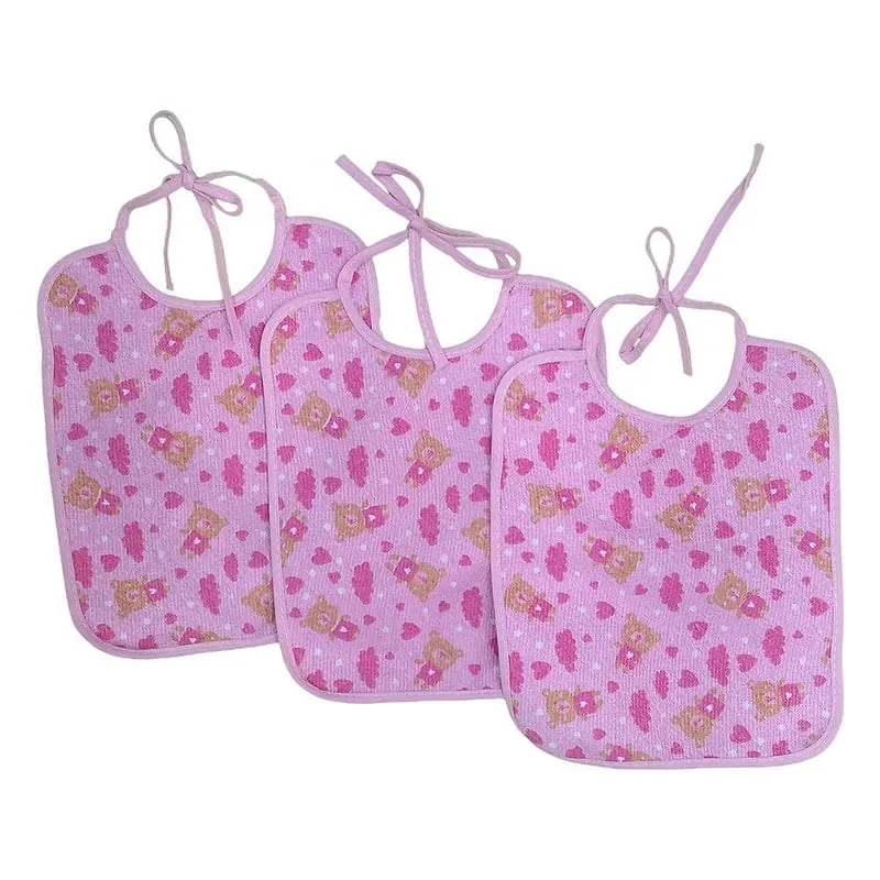 Kit 3 Babadores Infantil Felpudo Com Tecido Algodão Rosa