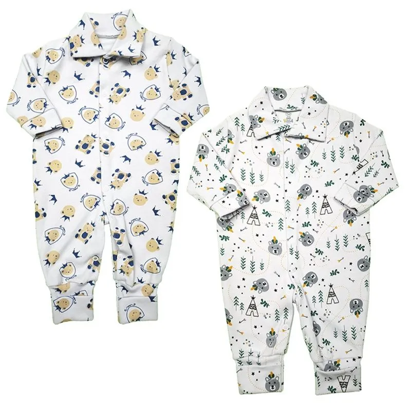 Kit 2 Macacão Estampado Suedine Roupa Bebe Meninos E Meninas