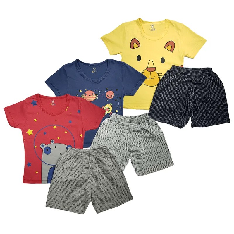 Kit com 3 Conjunto Short e Camiseta Roupas Bebê Verão Menino