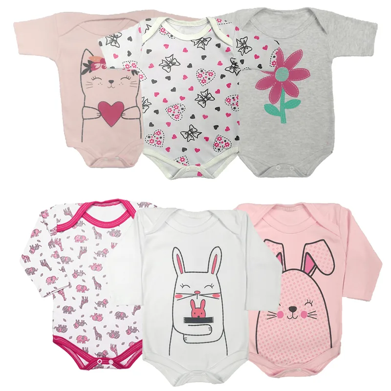Kit Roupa de Bebê 6 Peças Body Manga Longa e Curta Estampado