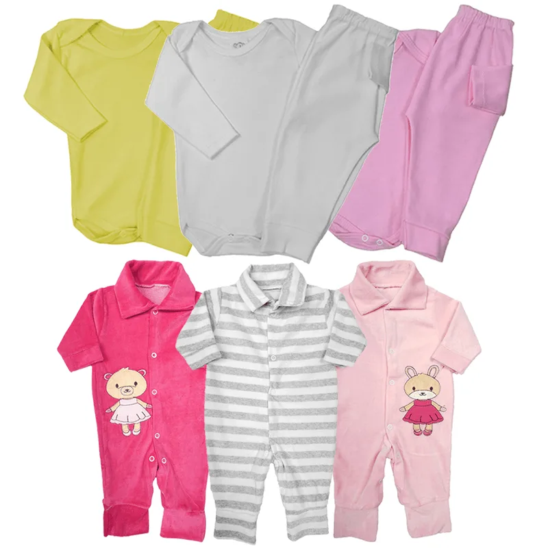 Kit Roupa de Bebê 9 Pçs Macacão Plush e Conjuntos Body Mijão