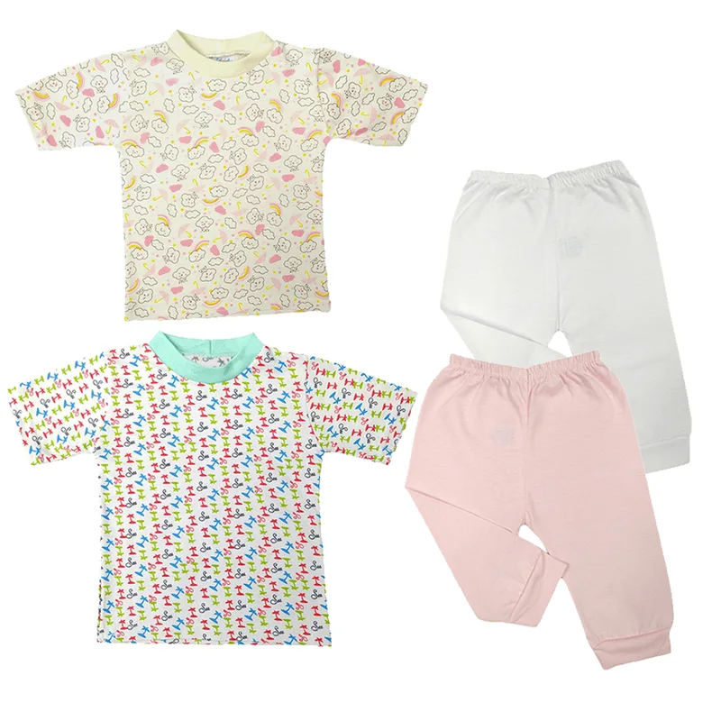 Kit Bebê 4 Peças Camiseta Manga Curta e Mijão Menino Menina