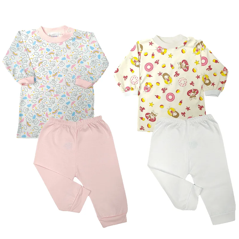Kit Bebê 4 Peças Camiseta Manga Longa e Mijão Fresquinho