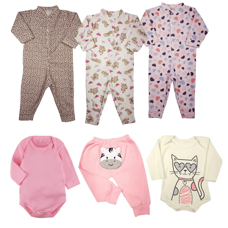 Kit Roupas de Bebê 6 Pçs Pijamão Body e Mijão Bumbum Bordado