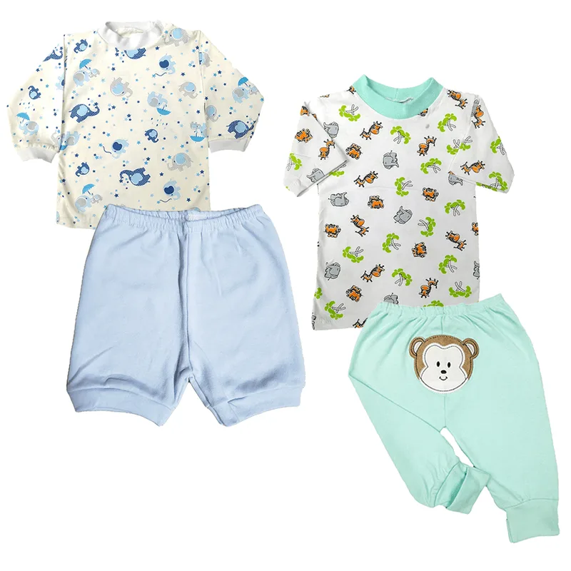 Kit Roupa de Bebê 4 Pç Camiseta Short e Mijão Bumbum Bordado