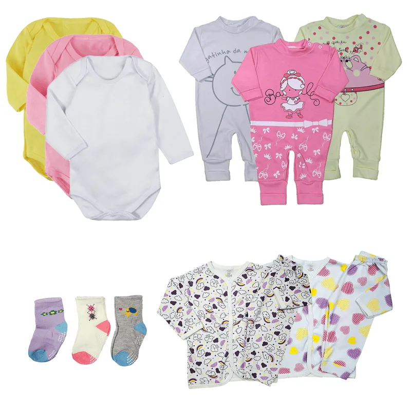 Kit Roupinha de Bebê 11 Peças Body Macacão e Conjunto Pijama. Kit Roupinha de Bebê 11 Peças Body Macacão e Conjunto Pijama