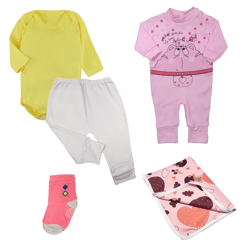 Kit Bebê 8 Peças Body Mijão Macacão e Cueiro Essenciais