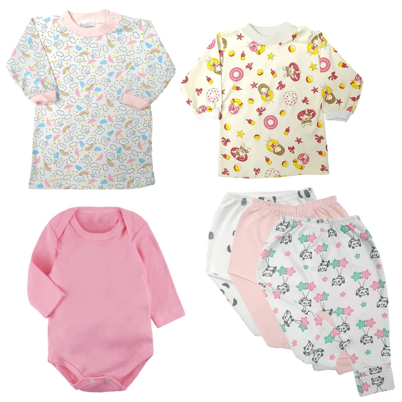 Kit Roupinhas de Bebê 6 Pçs Camiseta Body Longo Mijão Barato