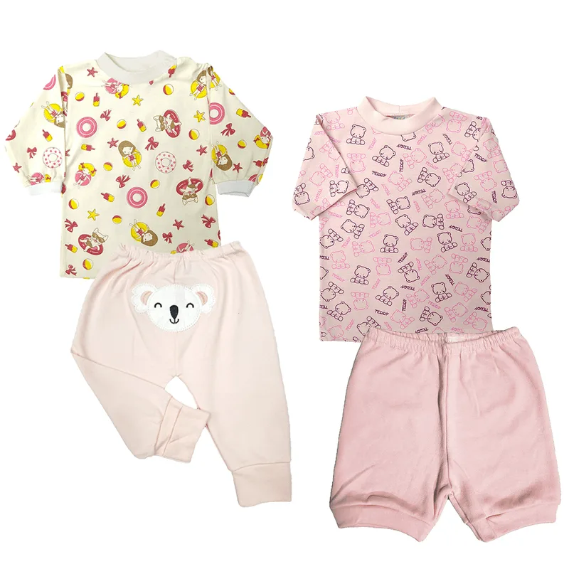 Kit Bebê 4 Pçs Camiseta e Mijão Bumbum Bordado + Short Promo