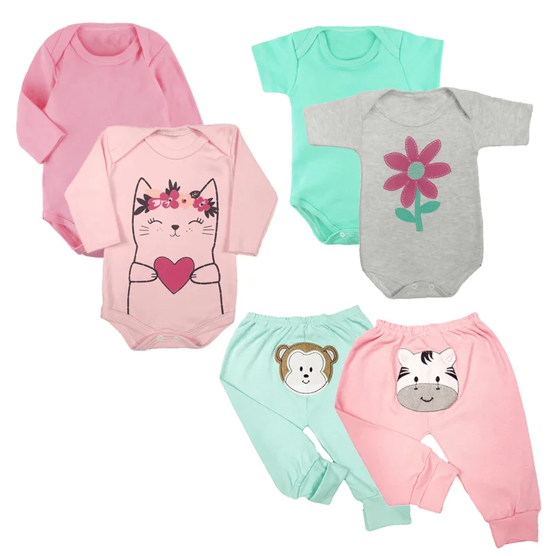 Kit Bebê 6 Peças Body Curto e Longo e Mijão Bumbum Bordado