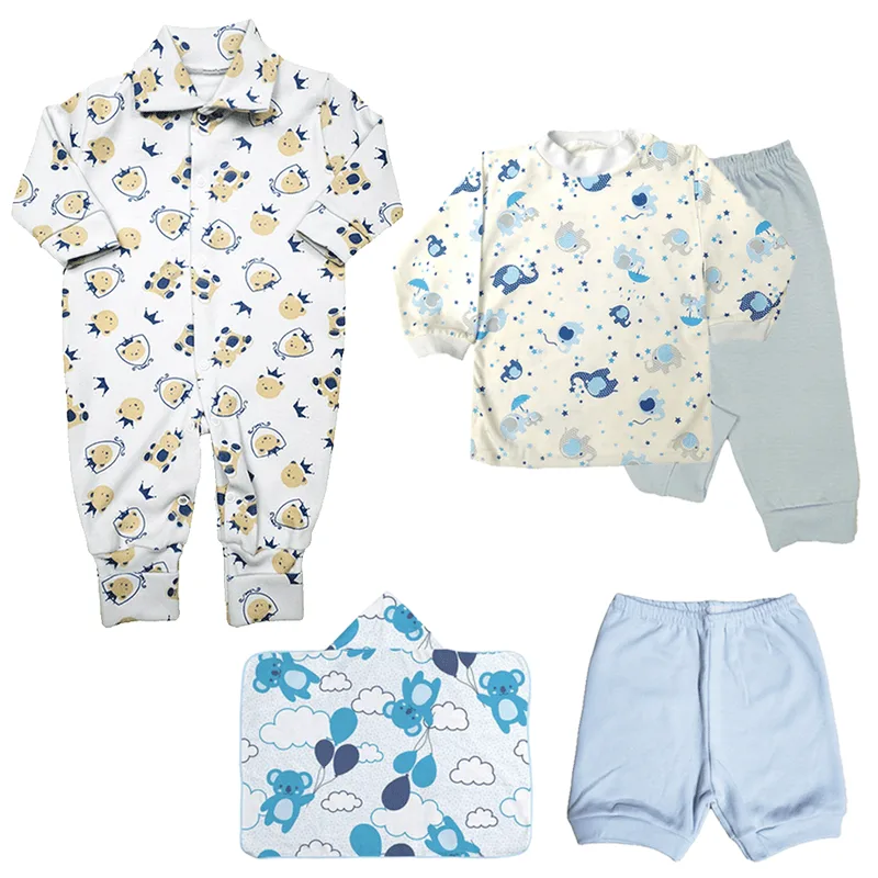 Kit Roupa Bebê 6 Peças Camiseta Mijão Macacão Short e Toalha