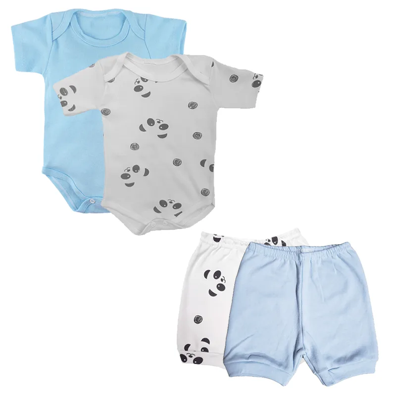 Kit Roupinhas de Bebê 4 Peças Body Manga Curta e Shorts
