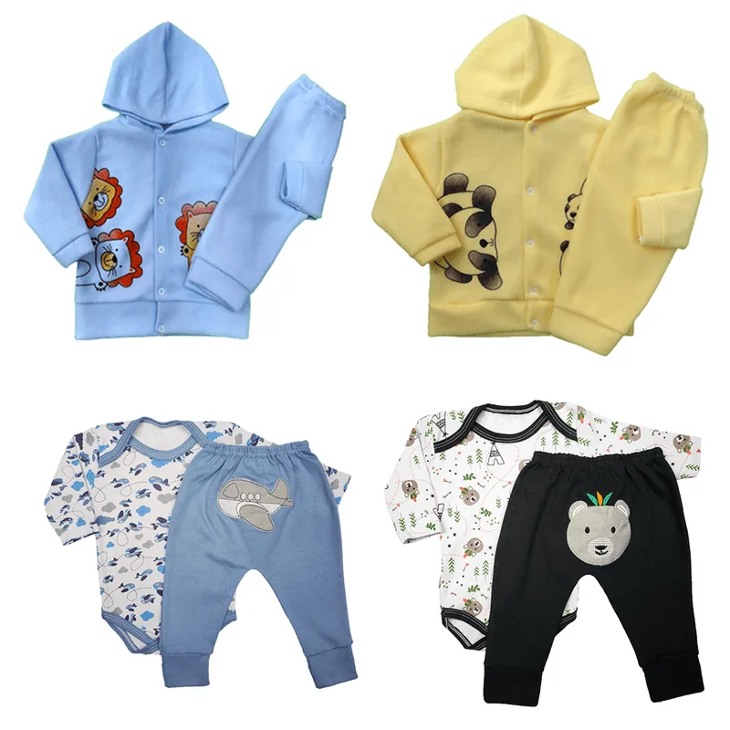 Kit Bebê 8 Pças Body e Mijão Bumbum Bordado e Conjuntos Soft