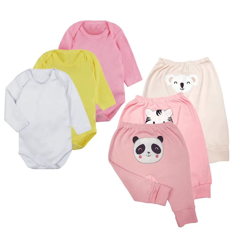 Kit Roupa Bebê 3 Body Manga Longa e 3 Mijão Bumbum Bordado