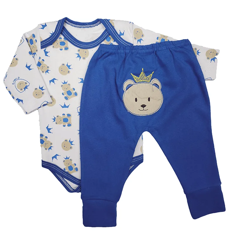 Kit 2 Peças Roupa Bebê Conjunto Body e Mijão Bumbum Bordado