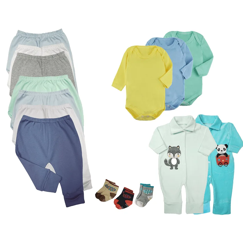 Kit Roupa de Bebê 15 Peças Enxoval Dia a Dia Menino Menina