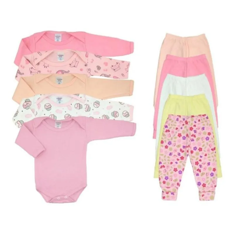 Kit 10 Pçs Roupa Bebê Body Manga Longa e Mijão Menino Menina