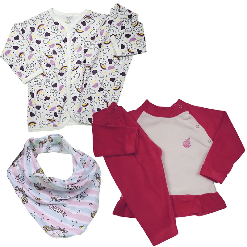 Kit 5 Pç Roupinha De Bebê Body Inverno Bandana Lindo Moletom