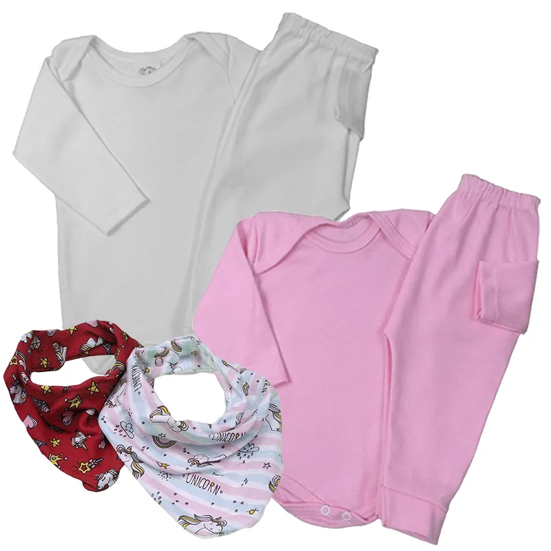 Kit 7pç Roupinha De Bebê Conjunto Body E Mijão Mais Babete