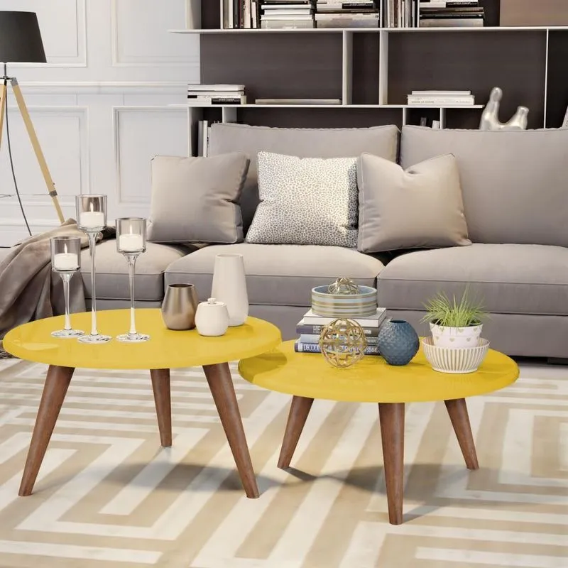 Conjunto De Mesa De Centro E Apoio Isis Amarela