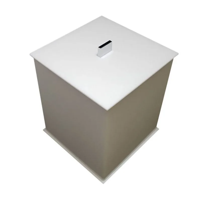 Lixeira quadrada acrilico elegance branca puxador cromado