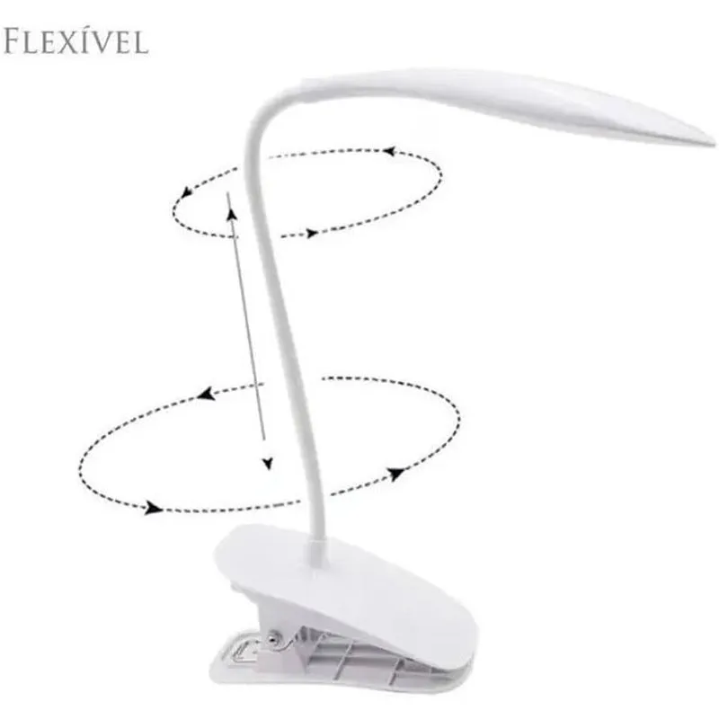 Luminária Led Recarregável Para Mesa Flexível 360 Garra Clip